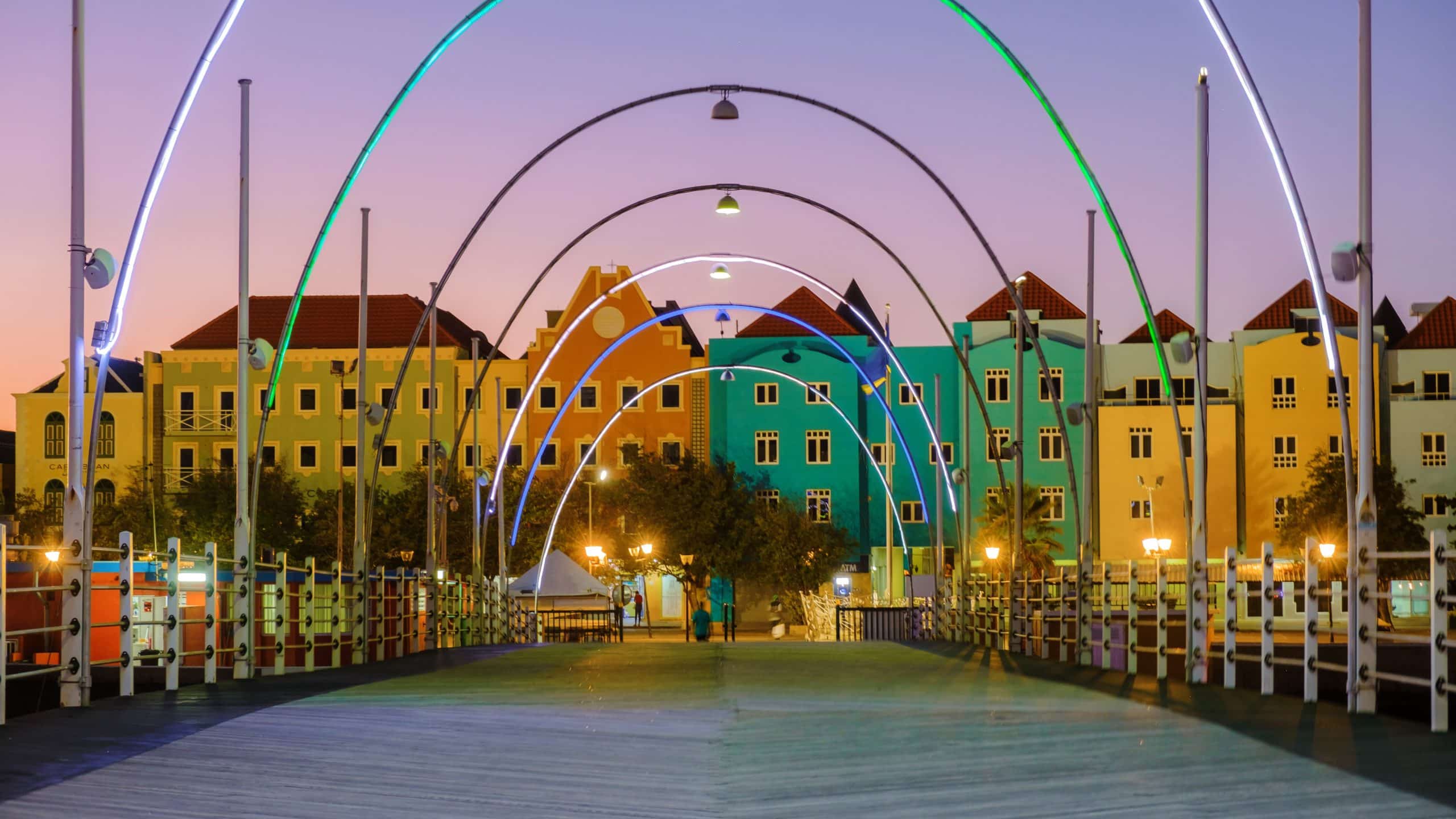 Queen Emma Bridge at night in Curaçao
