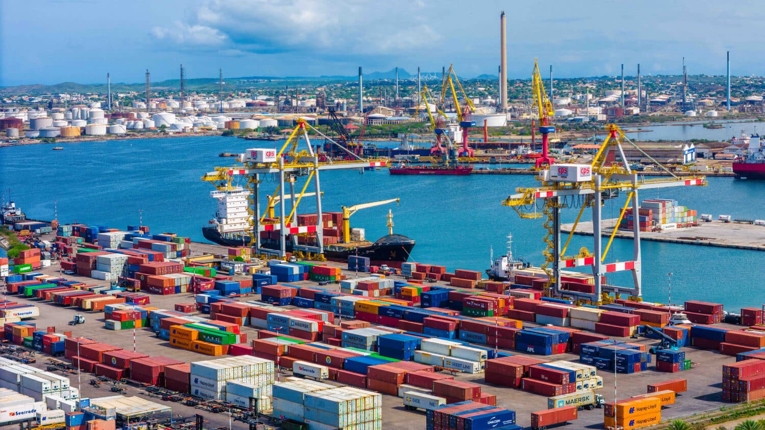 Aerial image of shipping containers in Curaçao